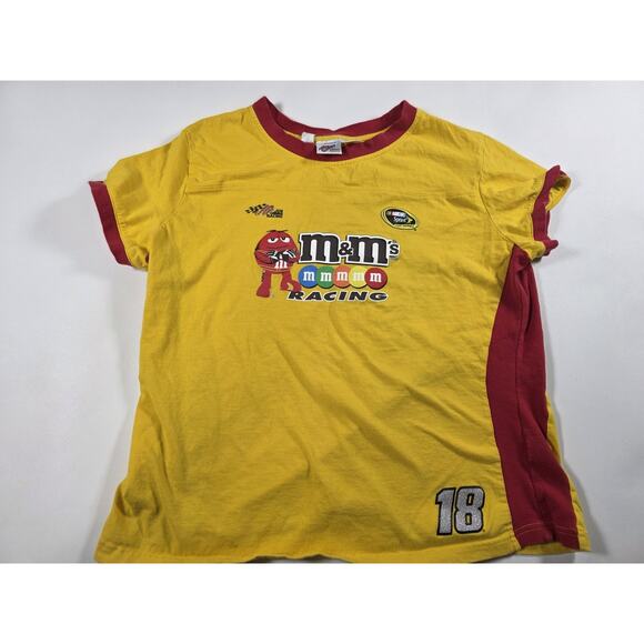 Vtg NASCAR "M&M's Racing #18 Kyle Busch" Graphic T-Shirt Yellow Womens Sz XL - Picture 1 of 4
